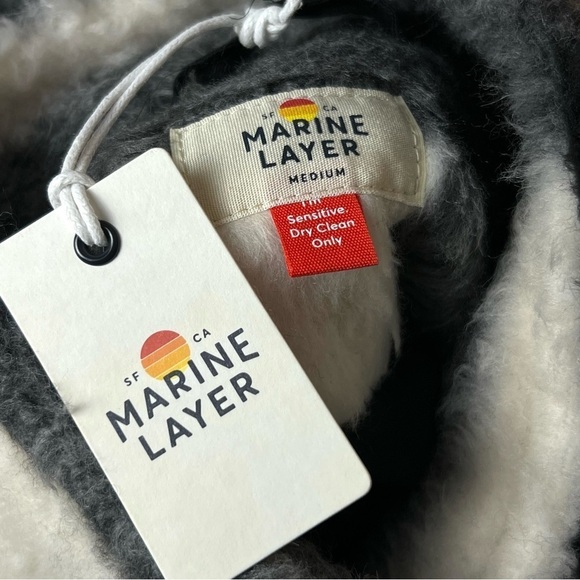 NWT MARINE LAYER Wool Blend Plaid Check Button Up High Neck Long Cocoon Coat M - Picture 7 of 8